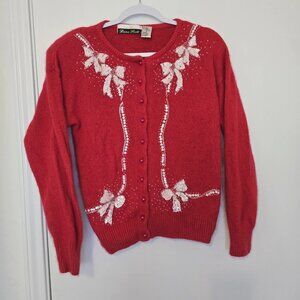 VTG Embellished Christmas Sweater Grandmacore Granny Chic Wool Angora Rabbit